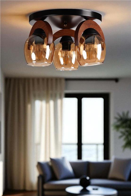 Lumexx Helena 3 Lü Tepsili Bal Camlı Plafonyer Avize