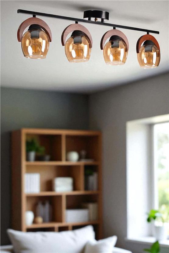 Lumexx Helena 4 Lü Sıralı Bal Camlı Plafonyer Avize