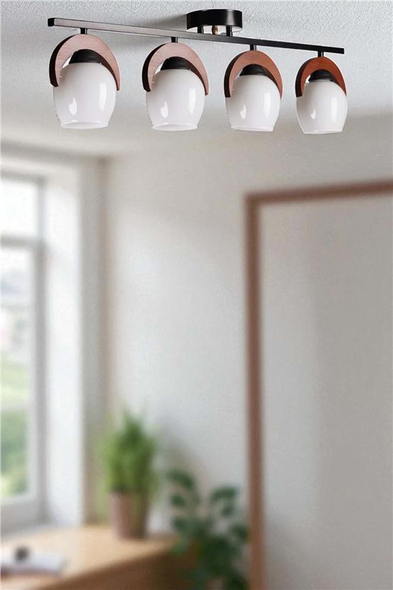 Lumexx Helena 4 Lü Sıralı Beyaz Camlı Plafonyer Avize