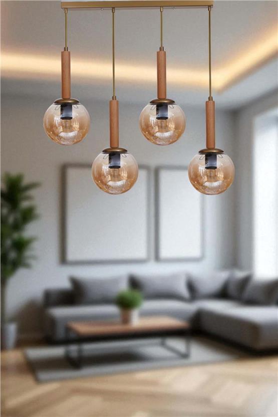 Lumexx Işıl 4 Lü Sıralı Naturel Bal Camlı Sarkıt
