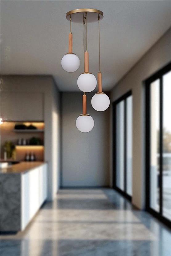 Lumexx Işıl 4 Lü Tepsili Naturel Beyaz Camlı Sarkıt