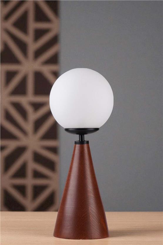 Lumexx Juno Ceviz Beyaz Camlı Masa Lambası