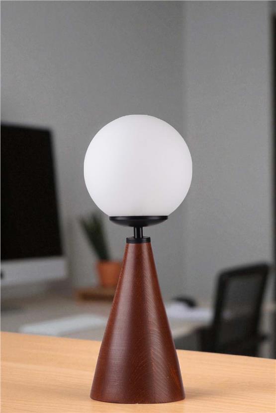 Lumexx Juno Ceviz Beyaz Camlı Masa Lambası