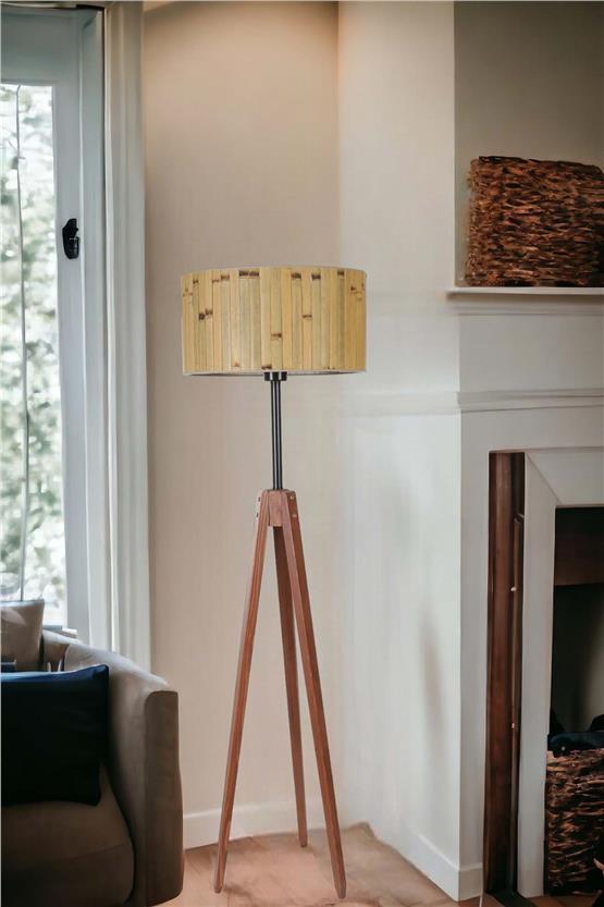 Lumexx Kanarya Ceviz Lambader Silindir Bambu 02 Abajurlu