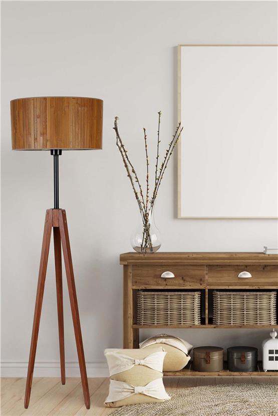 Lumexx Kanarya Ceviz Lambader Silindir Bambu 01 Abajurlu