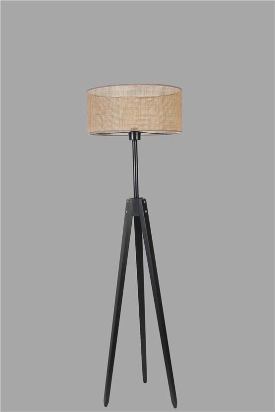 Lumexx Kanarya Siyah Lambader Silindir Örgülü Rattan Abajurlu