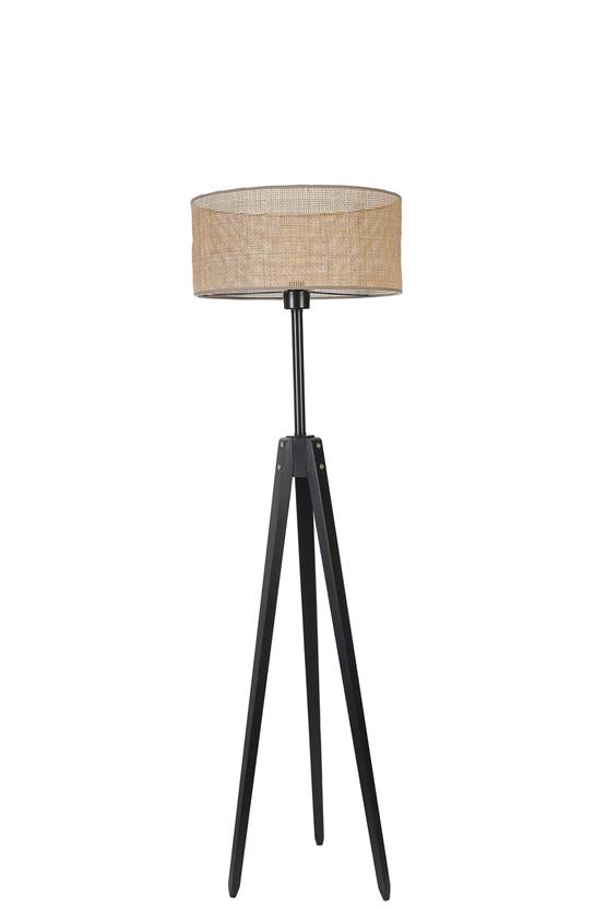 Lumexx Kanarya Siyah Lambader Silindir Örgülü Rattan Abajurlu