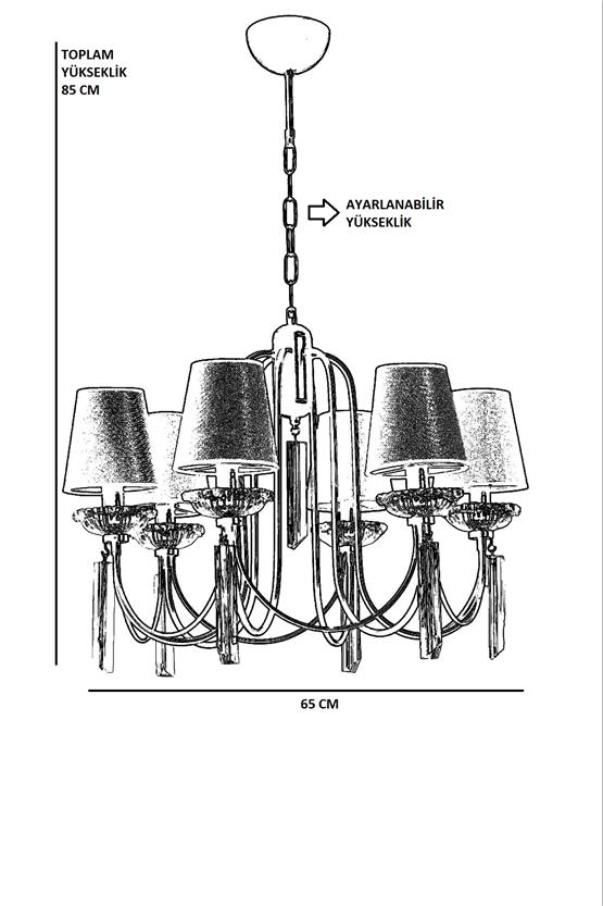 Lumexx Kontes 6 Lı Krom Hasır Gri Abajurlu Avize