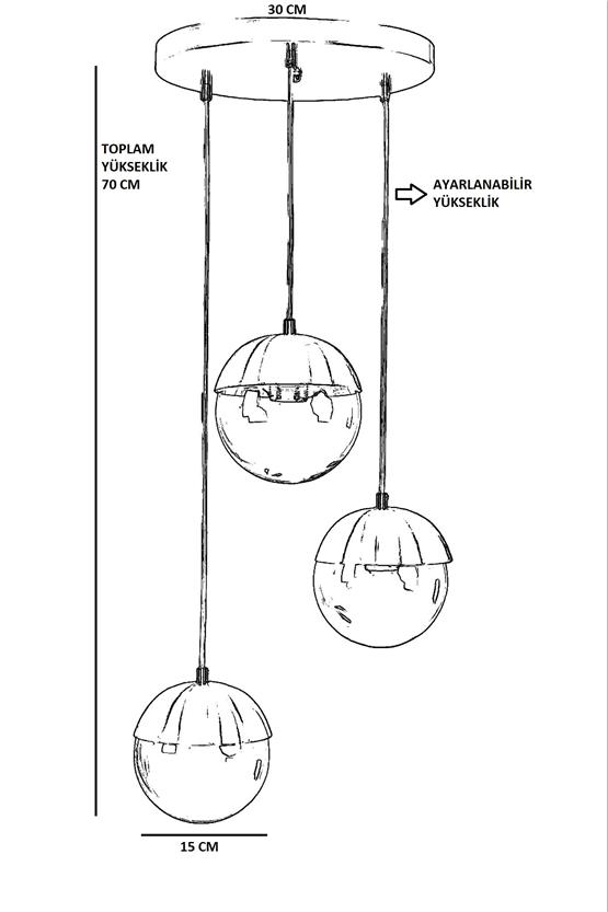 Lumexx Küre 3 Lü Tepsili Eskitme Beyaz Camlı Sarkıt