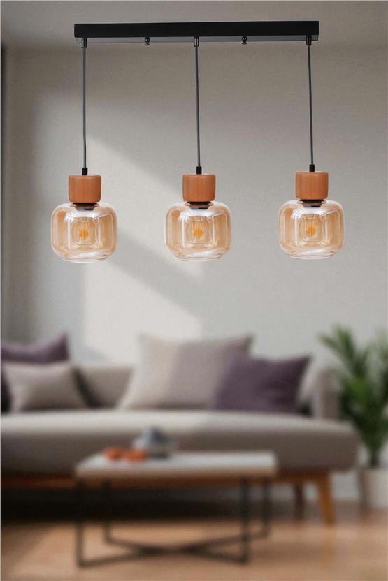 Lumexx Lidya 3 Lü Sıralı Siyah Bal Camlı Sarkıt