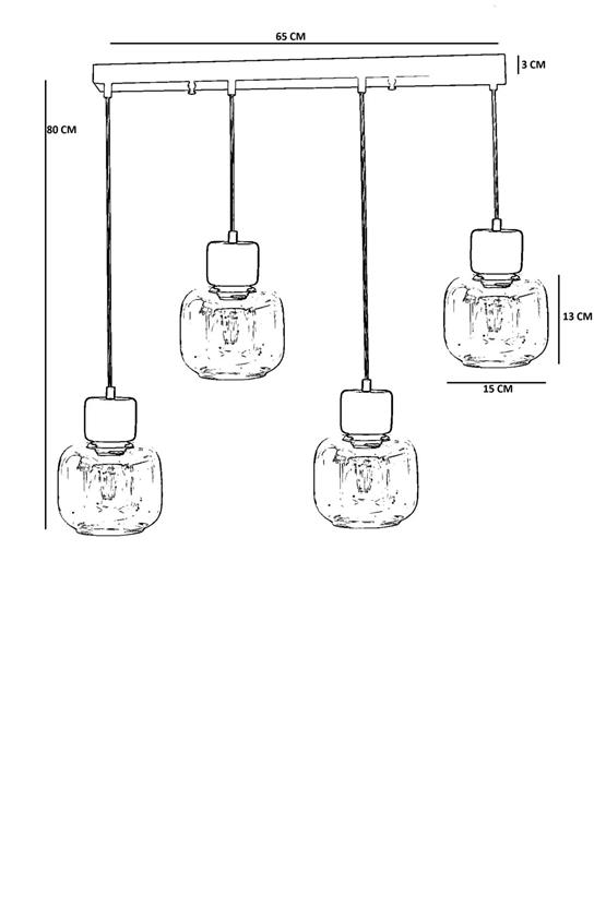 Lumexx Lidya 4 Lü Sıralı Siyah Bal Camlı Sarkıt