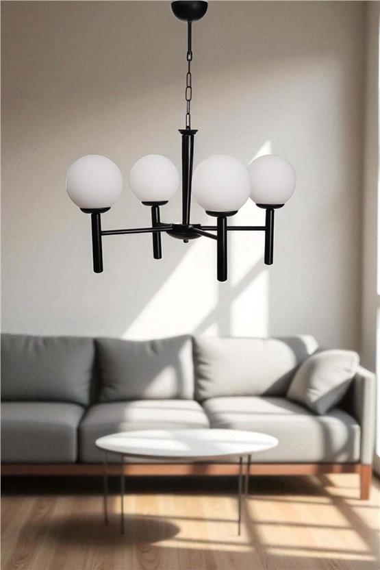 Lumexx Luke 4 Lü Siyah Beyaz Camlı Avize