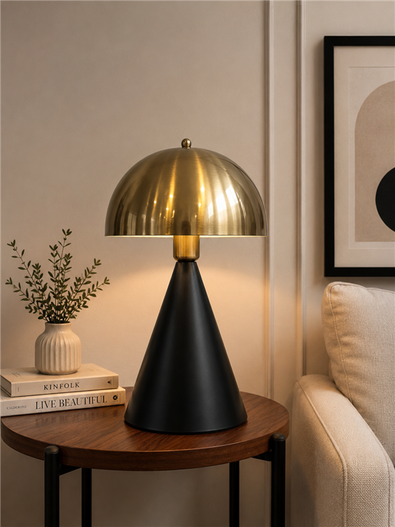 Lumexx Mantar Siyah Eskitme Retro Başlıklı Masa Lambası 9094-1