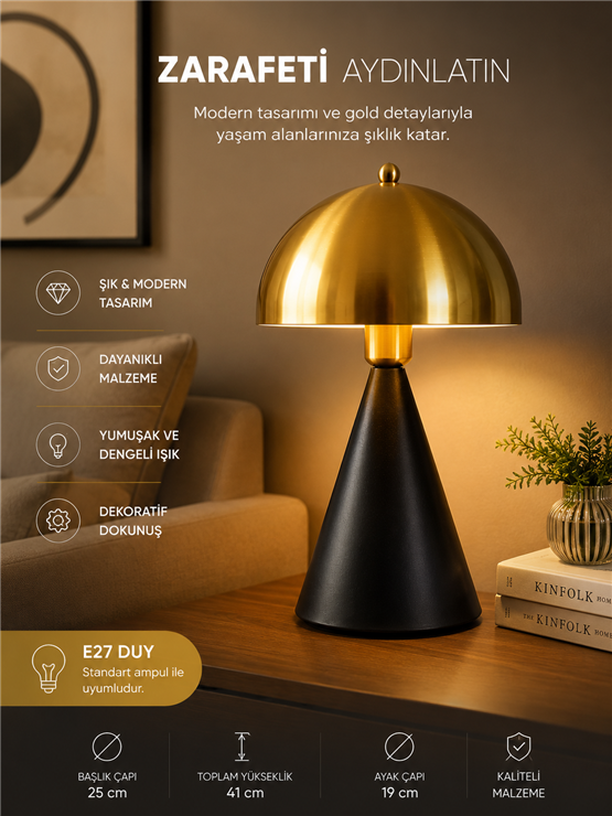 Lumexx Mantar Siyah Eskitme Retro Başlıklı Masa Lambası 9094-1