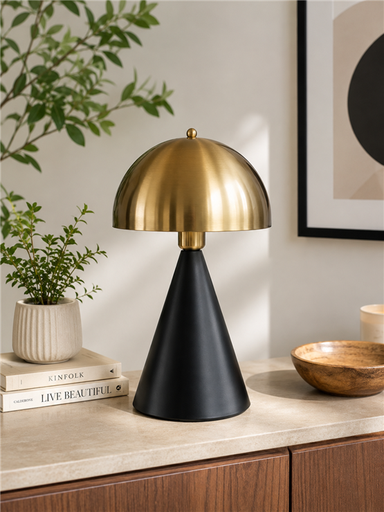 Lumexx Mantar Siyah Eskitme Retro Başlıklı Masa Lambası 9094-1