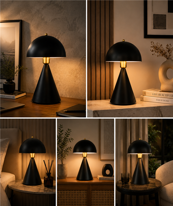 Lumexx Mantar Siyah Retro Başlıklı Masa Lambası 9094-2