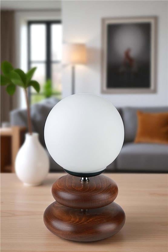 Lumexx Mars Ceviz Beyaz Camlı Masa Lambası