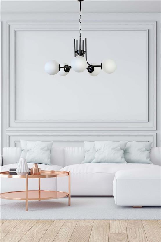 Lumexx Nevada 5 Li Siyah Beyaz Camlı Avize