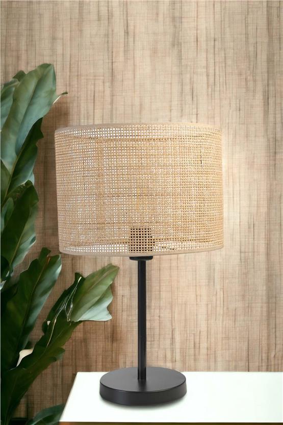 Lumexx Örgülü Rattan Abajurlu Masa Lambası Siyah