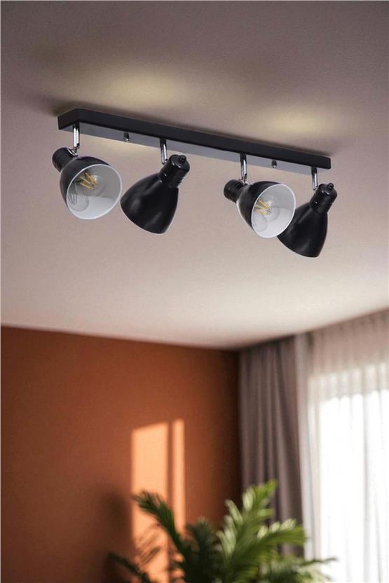 Lumexx Otis 4 Lü Sıralı Siyah Plafonyer Avize