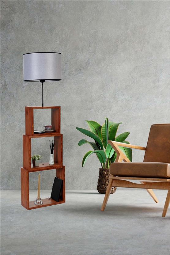 Lumexx Puzzle Ceviz Lambader Hasır Gri Abajurlu