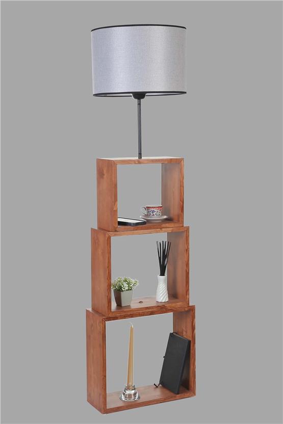 Lumexx Puzzle Ceviz Lambader Hasır Gri Abajurlu