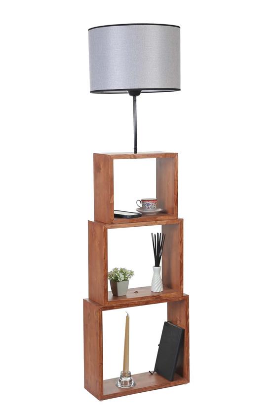 Lumexx Puzzle Ceviz Lambader Hasır Gri Abajurlu