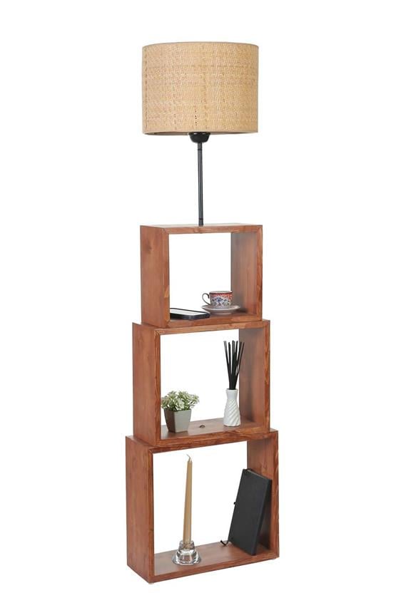 Lumexx Puzzle Ceviz Lambader Hasır Rattan Abajurlu