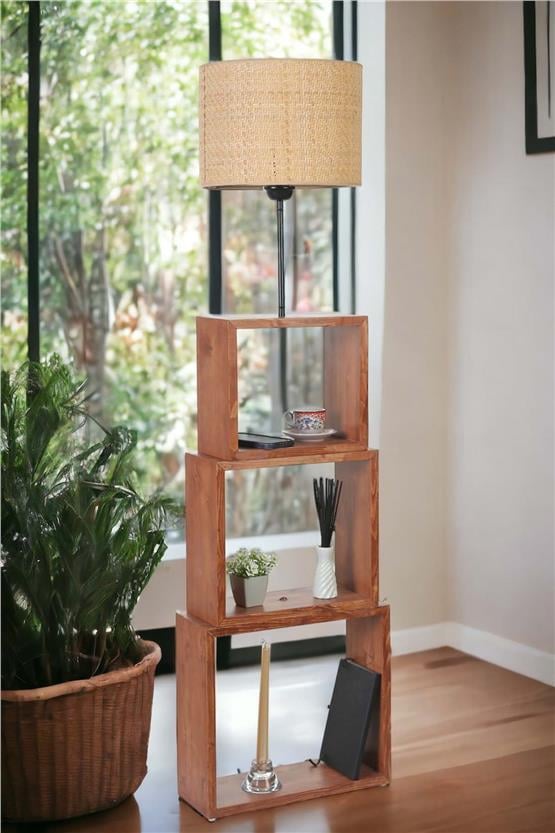 Lumexx Puzzle Ceviz Lambader Hasır Rattan Abajurlu