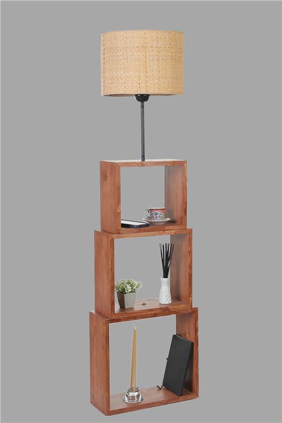 Lumexx Puzzle Ceviz Lambader Hasır Rattan Abajurlu