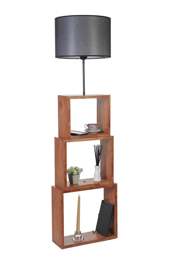 Lumexx Puzzle Ceviz Lambader Hasır Siyah Abajurlu