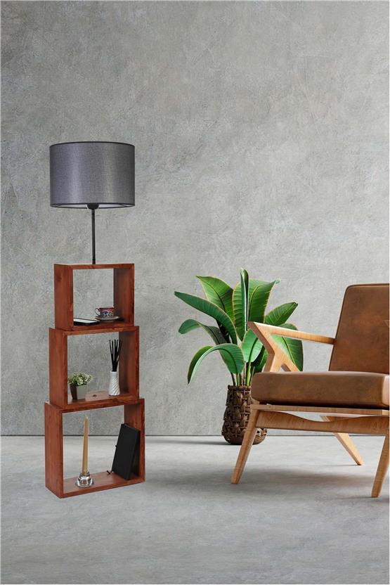 Lumexx Puzzle Ceviz Lambader Hasır Siyah Abajurlu