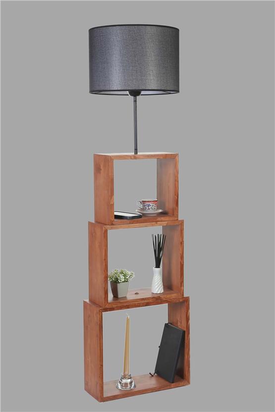 Lumexx Puzzle Ceviz Lambader Hasır Siyah Abajurlu