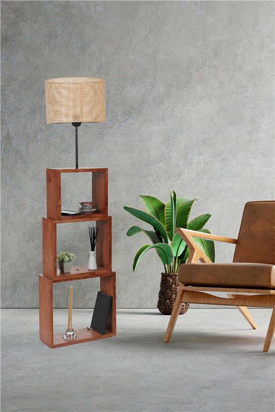 Lumexx Puzzle Ceviz Lambader Örgülü Rattan Abajurlu