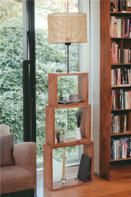 Lumexx Puzzle Ceviz Lambader Örgülü Rattan Abajurlu