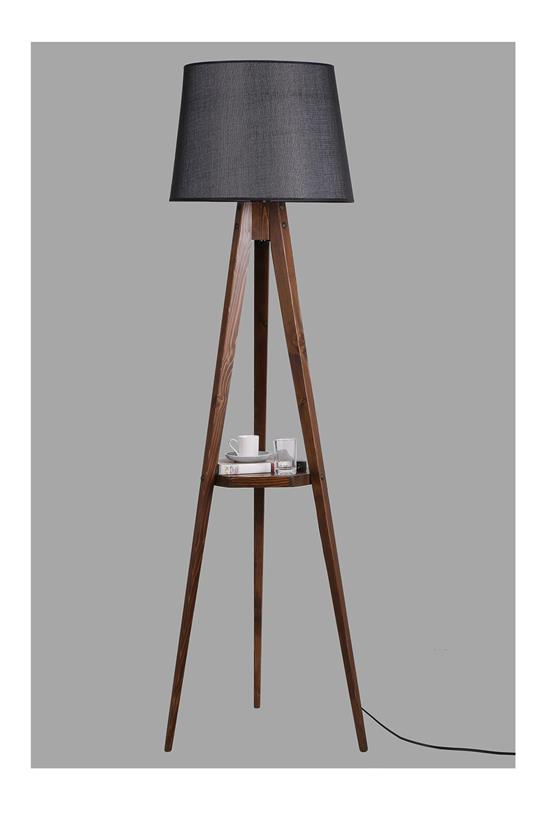 Lumexx Sehbalı Tripod Ceviz Lambader Pramit Hasır Siyah Abajurlu