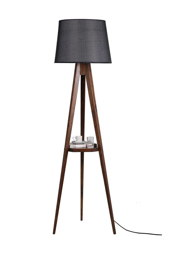 Lumexx Sehbalı Tripod Ceviz Lambader Pramit Hasır Siyah Abajurlu