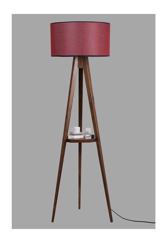 Lumexx Sehbalı Tripod Ceviz Lambader Silindir Hasır Bordo Abajurlu