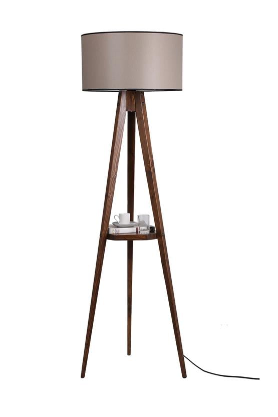 Lumexx Sehbalı Tripod Ceviz Lambader Silindir 82 Abajurlu