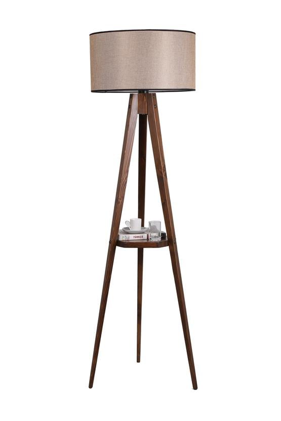 Lumexx Sehbalı Tripod Ceviz Lambader Silindir Açık Hasır Abajurlu