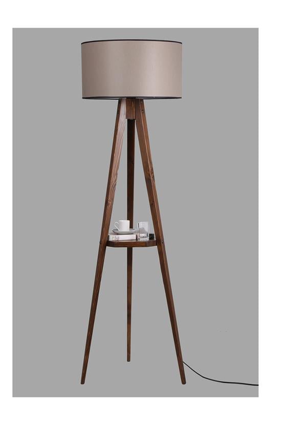 Lumexx Sehbalı Tripod Ceviz Lambader Silindir 82 Abajurlu