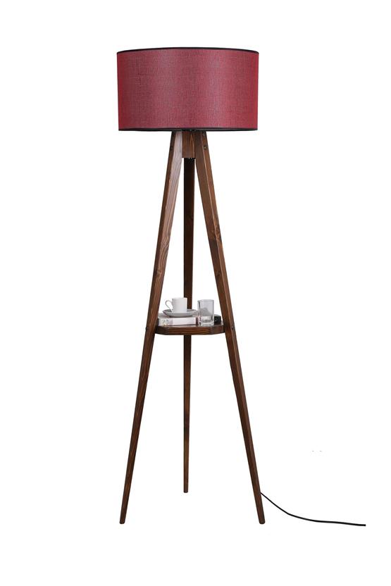 Lumexx Sehbalı Tripod Ceviz Lambader Silindir Hasır Bordo Abajurlu