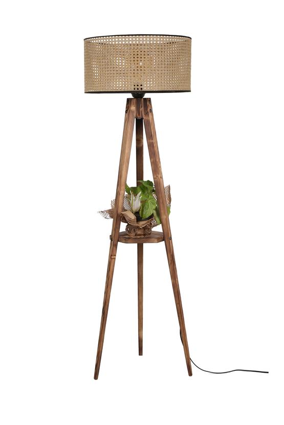 Lumexx Sehbalı Tripod Lambader Yanık Silindir Rattan Abajurlu