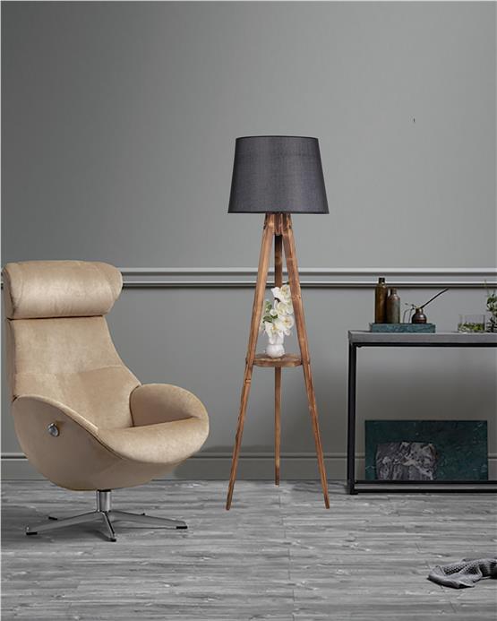 Lumexx Sehbalı Tripod Yanık Lambader Pramit Hasır Siyah Abajurlu