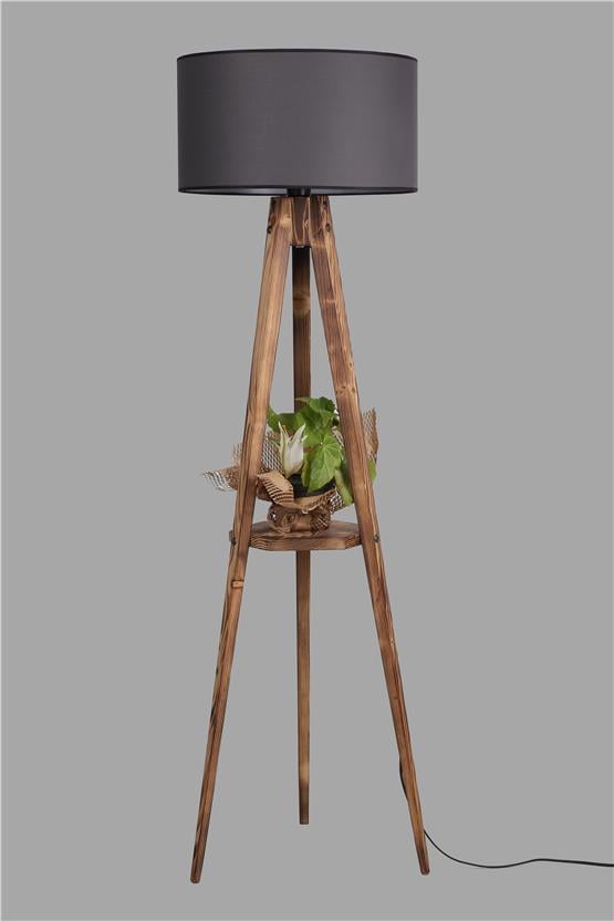 Lumexx Sehbalı Tripod Yanık Lambader Silindir Koyu Gri Abajurlu