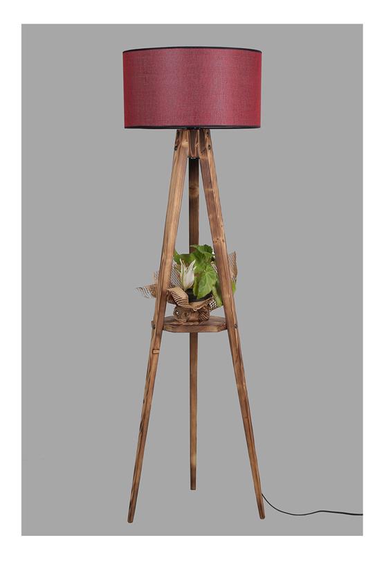 Lumexx Sehbalı Tripod Yanık Lambader Silindir Hasır Bordo Abajurlu