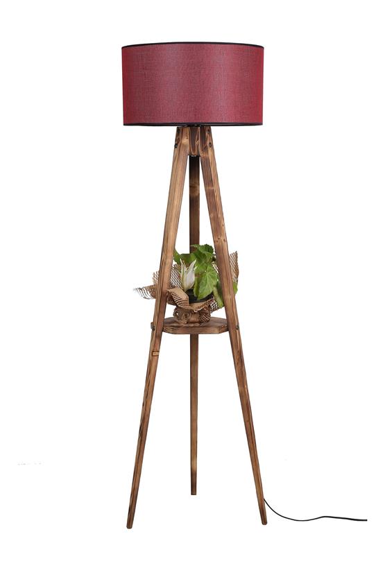Lumexx Sehbalı Tripod Yanık Lambader Silindir Hasır Bordo Abajurlu