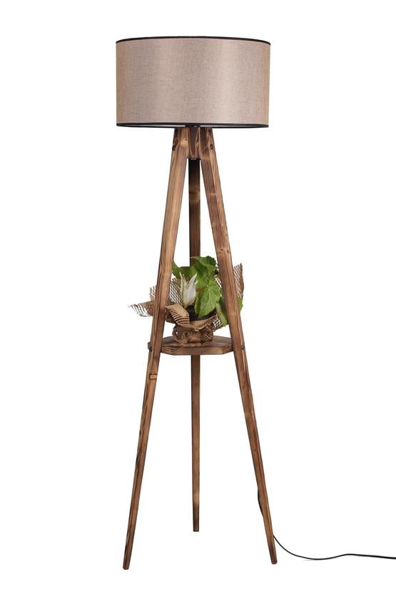 Lumexx Sehbalı Tripod Yanık Lambader Silindir Koyu Hasır Abajurlu