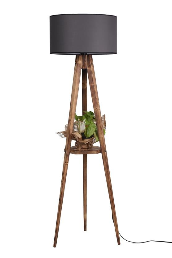 Lumexx Sehbalı Tripod Yanık Lambader Silindir Koyu Gri Abajurlu