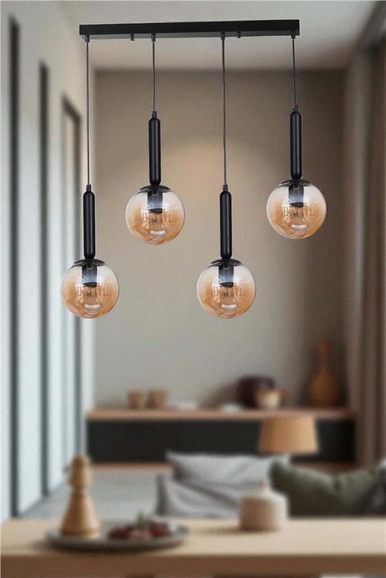 Lumexx Sezgi 4 Lü Sıralı Siyah Bal Camlı Sarkıt